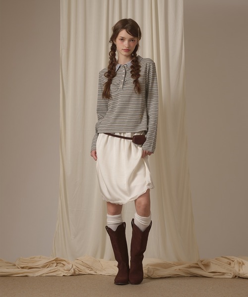 hazyl(ヘイジル)の「long sleeve gather polo T-shirt / ロングスリーブギャザーポロTシャツ(Tシャツ/カットソー・レディース・ボルドー/グレー/ベージュ/ブラウン系その他/ネイビー・フリー)」の13枚目の写真