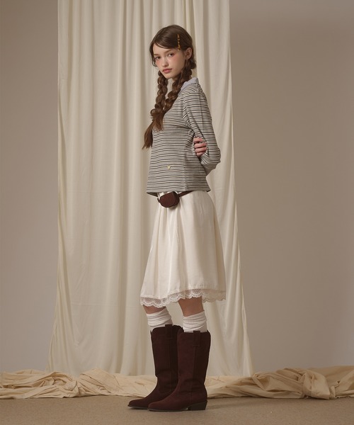 hazyl(ヘイジル)の「long sleeve gather polo T-shirt / ロングスリーブギャザーポロTシャツ(Tシャツ/カットソー・レディース・ボルドー/グレー/ベージュ/ブラウン系その他/ネイビー・フリー)」の14枚目の写真
