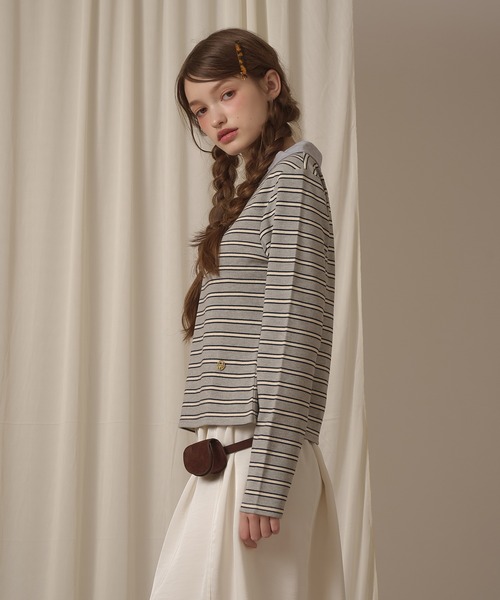 hazyl(ヘイジル)の「long sleeve gather polo T-shirt / ロングスリーブギャザーポロTシャツ(Tシャツ/カットソー・レディース・ボルドー/グレー/ベージュ/ブラウン系その他/ネイビー・フリー)」の8枚目の写真