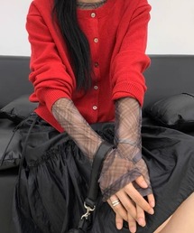 シアートップス チェック柄 メッシュトップス 長袖 カットソー シースルー プルオーバー