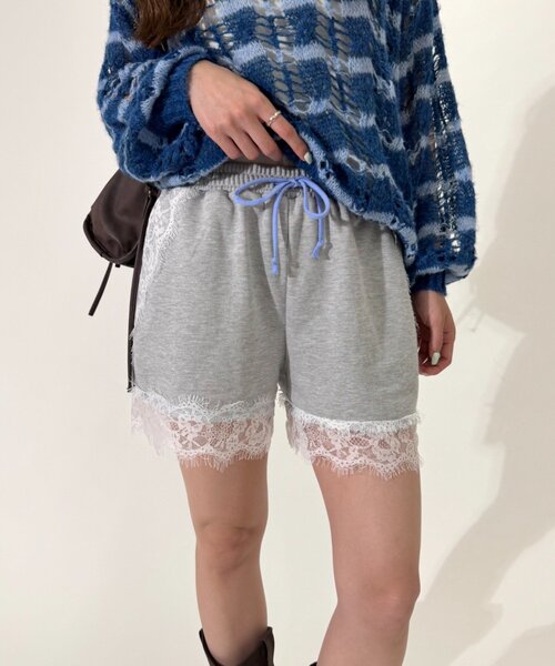 w closet（ダブルクローゼット）の「レースショートスウェットパンツ（スウェットパンツ・レディース・グレー/アイボリー/ブルー・FREE）」の11枚目の写真
