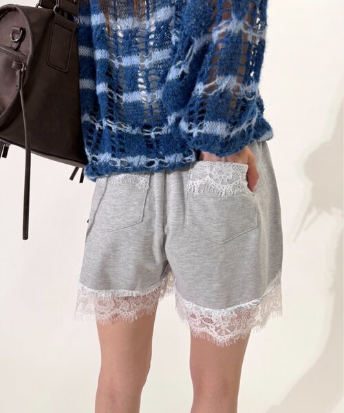 w closet（ダブルクローゼット）の「レースショートスウェットパンツ（スウェットパンツ・レディース・グレー/アイボリー/ブルー・FREE）」の13枚目の写真
