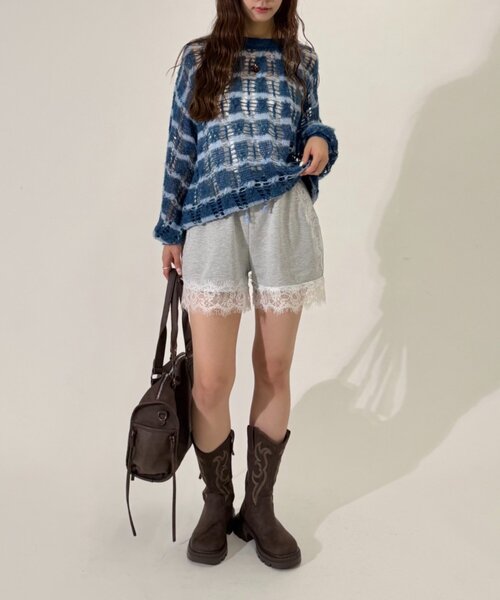 w closet（ダブルクローゼット）の「レースショートスウェットパンツ（スウェットパンツ・レディース・グレー/アイボリー/ブルー・FREE）」の15枚目の写真