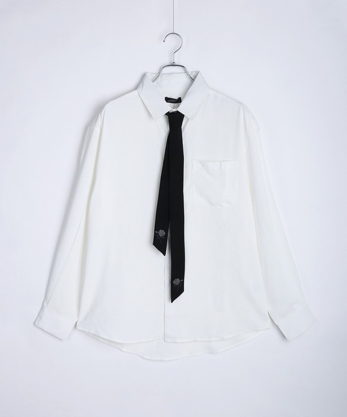 WESTSEA（ウエストシー）の「バラ刺繍ネクタイ付き とろみシャツ オーバーサイズ 長袖シャツ（シャツ/ブラウス・メンズ・ワイン/ホワイト/ブルー・M/L）」の4枚目の写真
