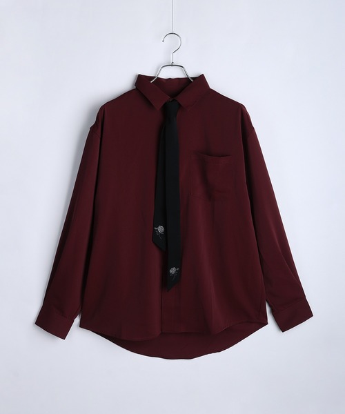 WESTSEA（ウエストシー）の「バラ刺繍ネクタイ付き とろみシャツ オーバーサイズ 長袖シャツ（シャツ/ブラウス・メンズ・ワイン/ホワイト/ブルー・M/L）」の13枚目の写真