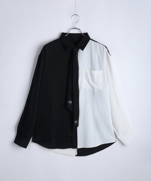 WESTSEA（ウエストシー）の「バラ刺繍ネクタイ付き とろみシャツ オーバーサイズ 長袖シャツ（シャツ/ブラウス・メンズ・ワイン/ホワイト/ブルー・M/L）」の7枚目の写真