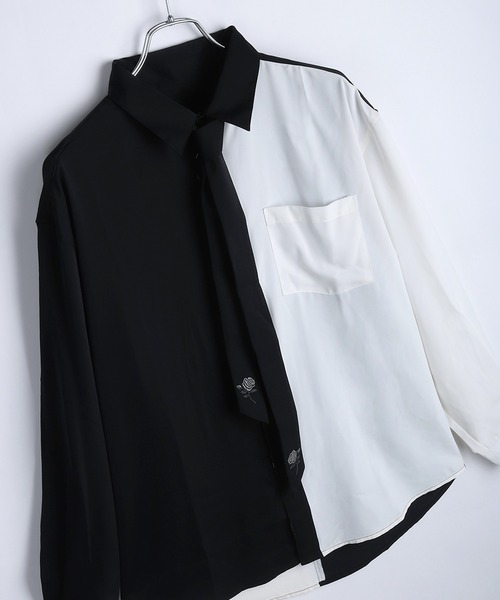 WESTSEA（ウエストシー）の「バラ刺繍ネクタイ付き とろみシャツ オーバーサイズ 長袖シャツ（シャツ/ブラウス・メンズ・ワイン/ホワイト/ブルー・M/L）」の9枚目の写真
