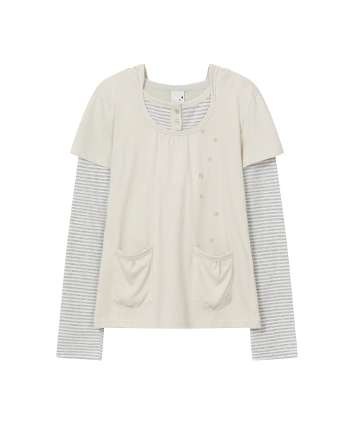 BAUF（バウフ）の「ボタンレイヤードフードロングスリーブ [ミント]（Tシャツ/カットソー・レディース・その他・FREE）」の6枚目の写真