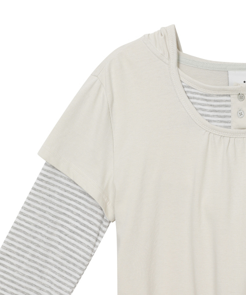 BAUF（バウフ）の「ボタンレイヤードフードロングスリーブ [ミント]（Tシャツ/カットソー・レディース・その他・FREE）」の2枚目の写真