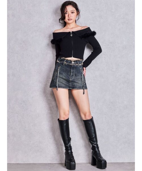 GYDA(ジェイダ)の「フロントZIPオフショルフェイクファーリブニットトップス(ニット/セーター・レディース・ベージュ/オフホワイト/ブラック・FREE)」の19枚目の写真