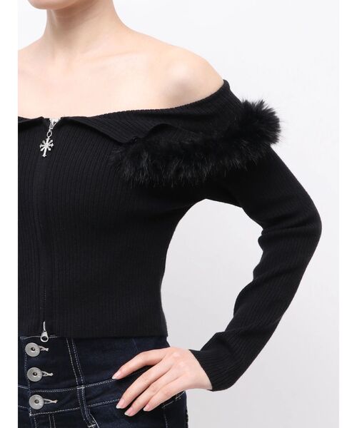 GYDA(ジェイダ)の「フロントZIPオフショルフェイクファーリブニットトップス(ニット/セーター・レディース・ベージュ/オフホワイト/ブラック・FREE)」の15枚目の写真