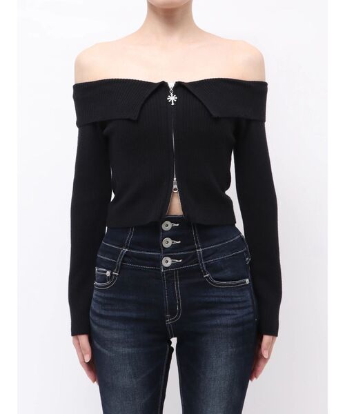 GYDA(ジェイダ)の「フロントZIPオフショルフェイクファーリブニットトップス(ニット/セーター・レディース・ベージュ/オフホワイト/ブラック・FREE)」の17枚目の写真