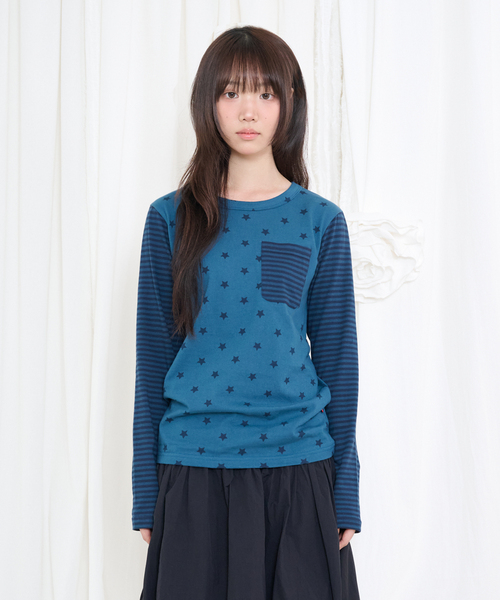 ポケットドット ロングスリーブTシャツ [ネイビー]