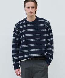 ウールヘアリーストライププルオーバーニット [NAVY]