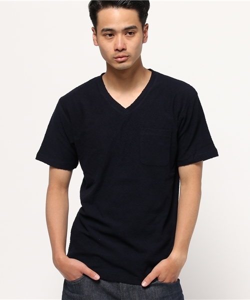 ikka（イッカ）の「ジャガードパイル無地VネックTシャツ（Tシャツ/カットソー・メンズ・ホワイト/ライトグレー/ネイビー/オフホワイト・X-LARGE/MEDIUM/LARGE）」の4枚目の写真