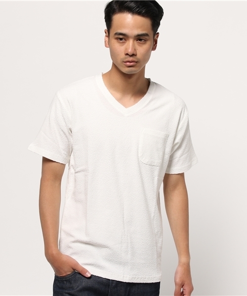 ikka（イッカ）の「ジャガードパイル無地VネックTシャツ（Tシャツ/カットソー・メンズ・ホワイト/ライトグレー/ネイビー/オフホワイト・X-LARGE/MEDIUM/LARGE）」の2枚目の写真