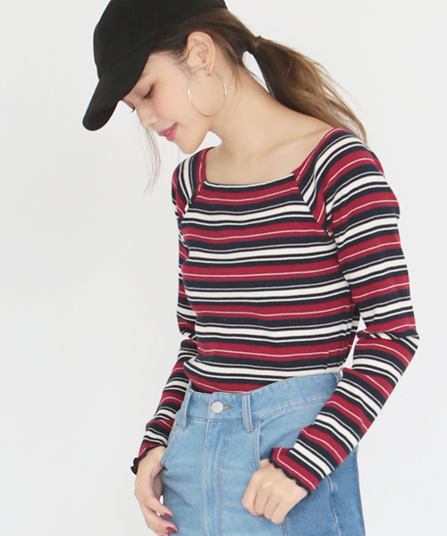 one after another NICE CLAUP（ワンアフターアナザーナイスクラップ）の「オフショルリブプルオーバー（Tシャツ/カットソー・レディース・その他1/その他2/ブラック/キャメル/ボルドー/オフホワイト・FREE）」の5枚目の写真