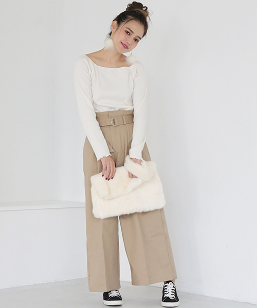 one after another NICE CLAUP（ワンアフターアナザーナイスクラップ）の「オフショルリブプルオーバー（Tシャツ/カットソー・レディース・その他1/その他2/ブラック/キャメル/ボルドー/オフホワイト・FREE）」の16枚目の写真