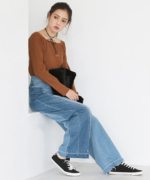 one after another NICE CLAUP（ワンアフターアナザーナイスクラップ）の「オフショルリブプルオーバー（Tシャツ/カットソー・レディース・その他1/その他2/ブラック/キャメル/ボルドー/オフホワイト・FREE）」の20枚目の写真