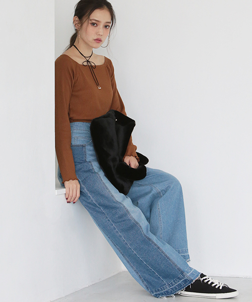 one after another NICE CLAUP（ワンアフターアナザーナイスクラップ）の「オフショルリブプルオーバー（Tシャツ/カットソー・レディース・その他1/その他2/ブラック/キャメル/ボルドー/オフホワイト・FREE）」の12枚目の写真