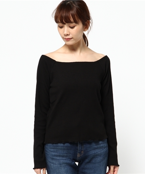 one after another NICE CLAUP（ワンアフターアナザーナイスクラップ）の「オフショルリブプルオーバー（Tシャツ/カットソー・レディース・その他1/その他2/ブラック/キャメル/ボルドー/オフホワイト・FREE）」の7枚目の写真