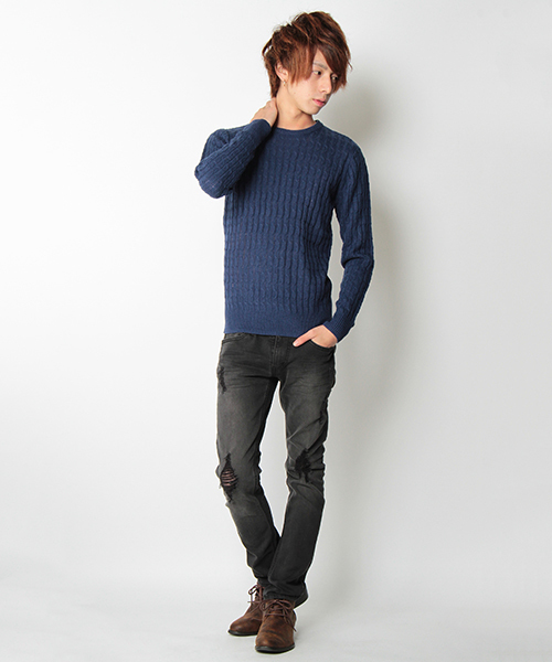 VENCEEXCHANGE（ヴァンスエクスチェンジ）の「ケーブルCNニット（ニット/セーター・メンズ・ホワイト/ネイビー/グレー系その他・LARGE/MEDIUM）」の10枚目の写真