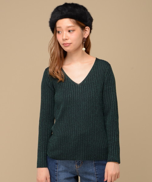 natural couture(ナチュラルクチュール)の「Vネックラメリブニット(ニット/セーター・レディース・グリーン/ブラック/イエロー/ピンク・FREE)」の18枚目の写真