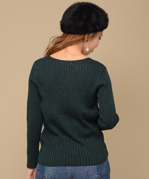 natural couture(ナチュラルクチュール)の「Vネックラメリブニット(ニット/セーター・レディース・グリーン/ブラック/イエロー/ピンク・FREE)」の20枚目の写真