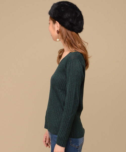 natural couture(ナチュラルクチュール)の「Vネックラメリブニット(ニット/セーター・レディース・グリーン/ブラック/イエロー/ピンク・FREE)」の19枚目の写真