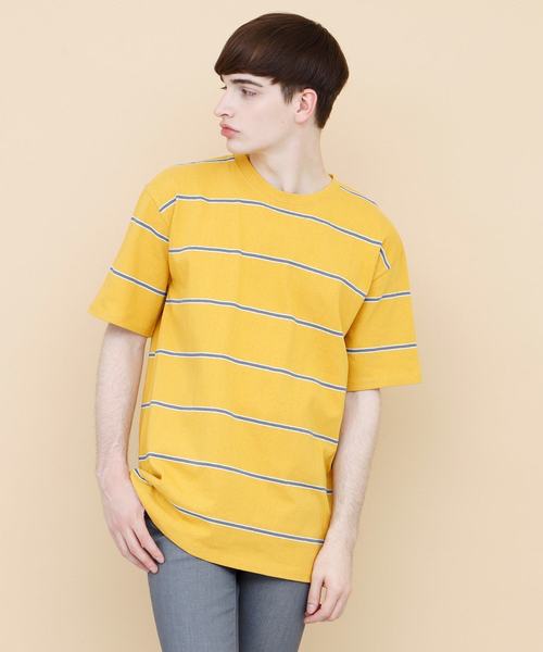 EMMA CLOTHES(エマクローズ)の「ボーダーワイドカットソー 1/2 sleeve striped wide cut & sew(Tシャツ/カットソー)」|マスタード