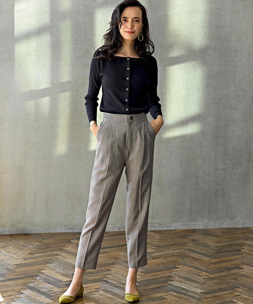 green label relaxing（グリーンレーベルリラクシング）の「◆FM クラシカルチェック テーパードパンツ ◆（その他パンツ・レディース・ライトグレー/ピンク・44/40/38/42/36/34）」の14枚目の写真