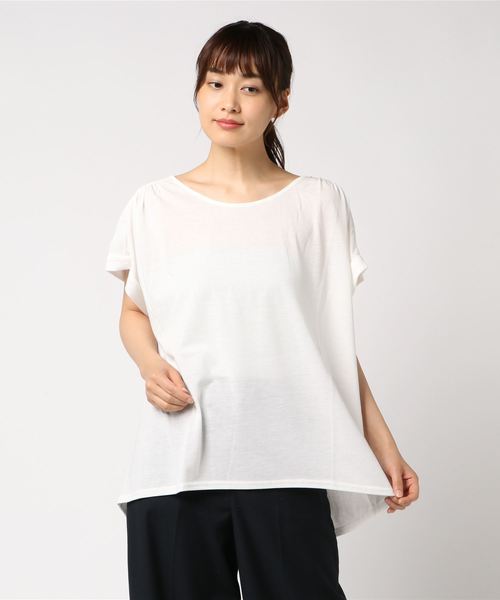 GeeRA(ジーラ)の「バックドレープシフォン使いトップス(Tシャツ/カットソー・レディース・ブラック/ネイビー/オフホワイト/ドット/ラベンダー・SMALL/XX-LARGE/XXX-LARGE/XXXX-LARGE/LARGE/X-LARGE/MEDIUM)」の13枚目の写真