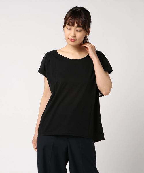 GeeRA(ジーラ)の「バックドレープシフォン使いトップス(Tシャツ/カットソー・レディース・ブラック/ネイビー/オフホワイト/ドット/ラベンダー・SMALL/XX-LARGE/XXX-LARGE/XXXX-LARGE/LARGE/X-LARGE/MEDIUM)」の12枚目の写真
