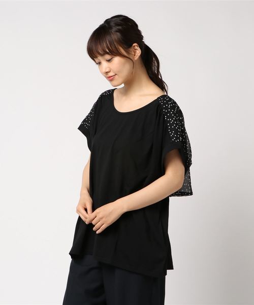 GeeRA(ジーラ)の「バックドレープシフォン使いトップス(Tシャツ/カットソー・レディース・ブラック/ネイビー/オフホワイト/ドット/ラベンダー・SMALL/XX-LARGE/XXX-LARGE/XXXX-LARGE/LARGE/X-LARGE/MEDIUM)」の14枚目の写真