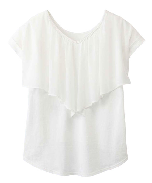 GeeRA(ジーラ)の「バックドレープシフォン使いトップス(Tシャツ/カットソー・レディース・ブラック/ネイビー/オフホワイト/ドット/ラベンダー・SMALL/XX-LARGE/XXX-LARGE/XXXX-LARGE/LARGE/X-LARGE/MEDIUM)」の8枚目の写真