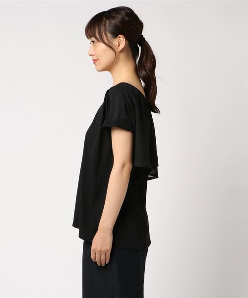 GeeRA(ジーラ)の「バックドレープシフォン使いトップス(Tシャツ/カットソー・レディース・ブラック/ネイビー/オフホワイト/ドット/ラベンダー・SMALL/XX-LARGE/XXX-LARGE/XXXX-LARGE/LARGE/X-LARGE/MEDIUM)」の6枚目の写真