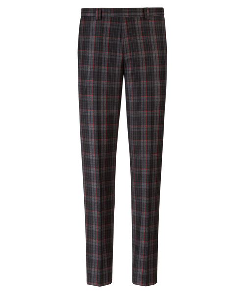 HUGO(ヒューゴ)の「エクストラスリムフィット ヴァージンウール パンツ ウィズ グレンチェック(スラックス)」|チャコールグレー×ブラック