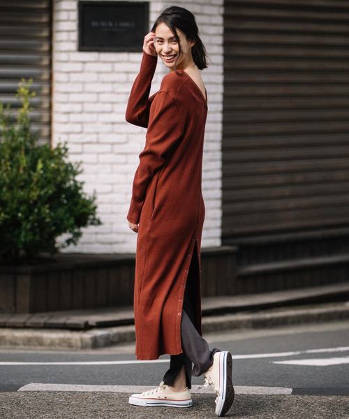 Munich（ミューニック）の「3wayコットンリブジャージロングワンピース/ロングカーディガン【セットアップ可】（ワンピース・レディース・ブラック/ネイビー/ブラウン/ライトブラウン/ナチュラル/グレイッシュベージュ/ライトブルー/グレー/キャメル・FREE）」の4枚目の写真