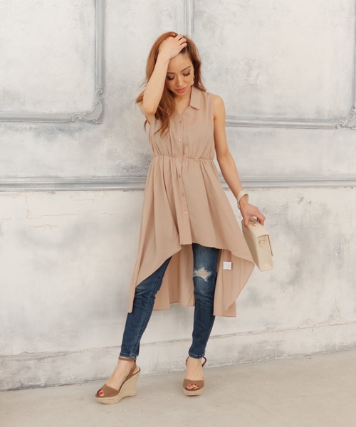 LIPSERVICE（リップサービス）の「ボリュームノースリシャツ（シャツ/ブラウス・レディース・ホワイト/ブラック/ベージュ・FREE）」の3枚目の写真