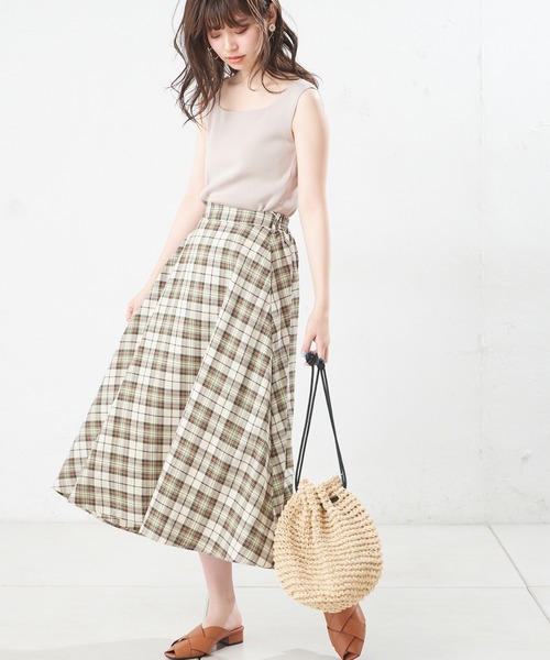 natural couture（ナチュラルクチュール）の「カラーチェックフレアスカート（スカート・レディース・グリーン/ミント/サックスブルー・FREE）」の2枚目の写真