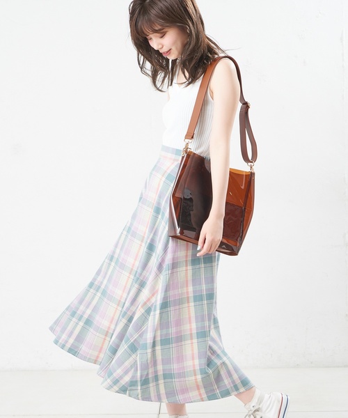 natural couture（ナチュラルクチュール）の「カラーチェックフレアスカート（スカート・レディース・グリーン/ミント/サックスブルー・FREE）」の17枚目の写真