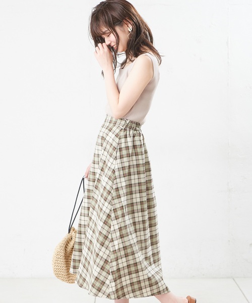 natural couture（ナチュラルクチュール）の「カラーチェックフレアスカート（スカート・レディース・グリーン/ミント/サックスブルー・FREE）」の6枚目の写真