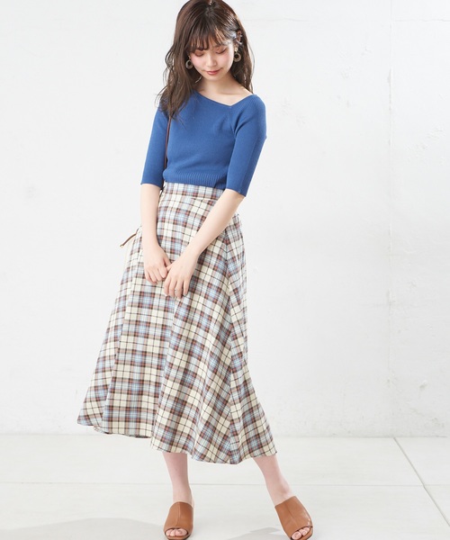 natural couture（ナチュラルクチュール）の「カラーチェックフレアスカート（スカート・レディース・グリーン/ミント/サックスブルー・FREE）」の12枚目の写真