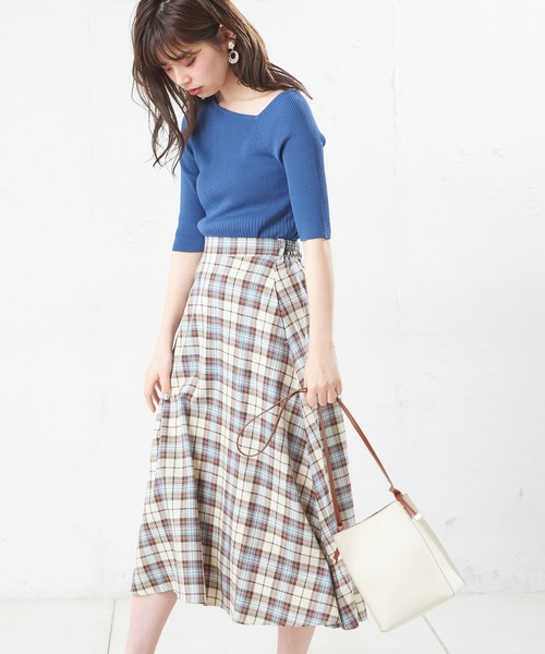 natural couture（ナチュラルクチュール）の「カラーチェックフレアスカート（スカート・レディース・グリーン/ミント/サックスブルー・FREE）」の15枚目の写真