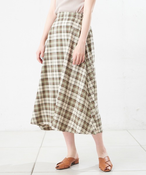 natural couture（ナチュラルクチュール）の「カラーチェックフレアスカート（スカート・レディース・グリーン/ミント/サックスブルー・FREE）」の10枚目の写真