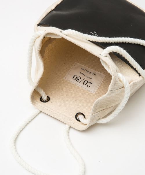 20/80(テゥエンティーエイティー)の「【20/80】トゥエンティーエイティー/CANVAS #8 GASSAI BAG WITH LEATHER POCKET(ショルダーバッグ・メンズ・ホワイト×ブラック/ブラック×ブラック・FREE)」の3枚目の写真