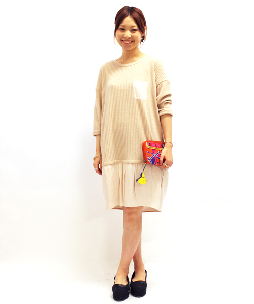 mystic（ミスティック）の「リブ裏毛ドッキングワンピース（ワンピース・レディース・ネイビー/オフホワイト/ミント/ベージュ・ﾌﾘ-）」の5枚目の写真