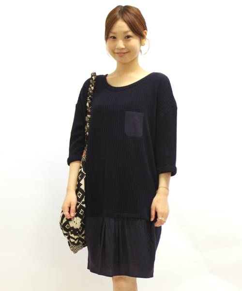 mystic（ミスティック）の「リブ裏毛ドッキングワンピース（ワンピース・レディース・ネイビー/オフホワイト/ミント/ベージュ・ﾌﾘ-）」の7枚目の写真