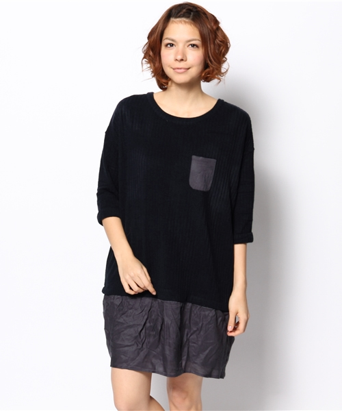 mystic（ミスティック）の「リブ裏毛ドッキングワンピース（ワンピース・レディース・ネイビー/オフホワイト/ミント/ベージュ・ﾌﾘ-）」の9枚目の写真