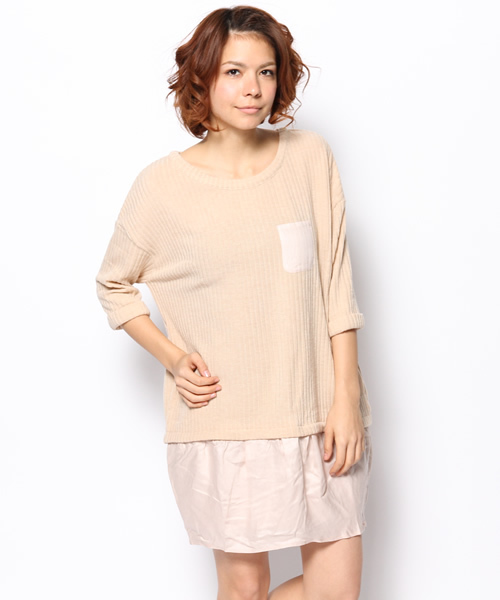 mystic（ミスティック）の「リブ裏毛ドッキングワンピース（ワンピース・レディース・ネイビー/オフホワイト/ミント/ベージュ・ﾌﾘ-）」の4枚目の写真